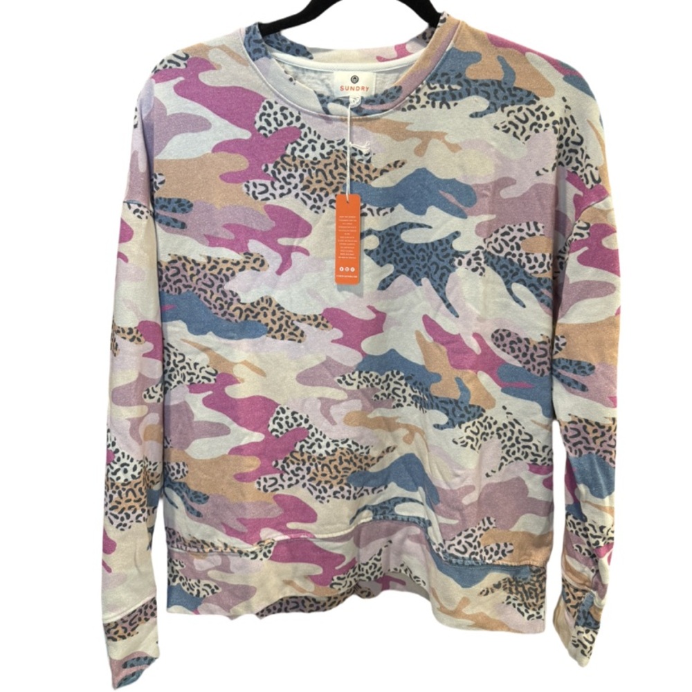 New Sundry Abstract Camo Oversized Pullover